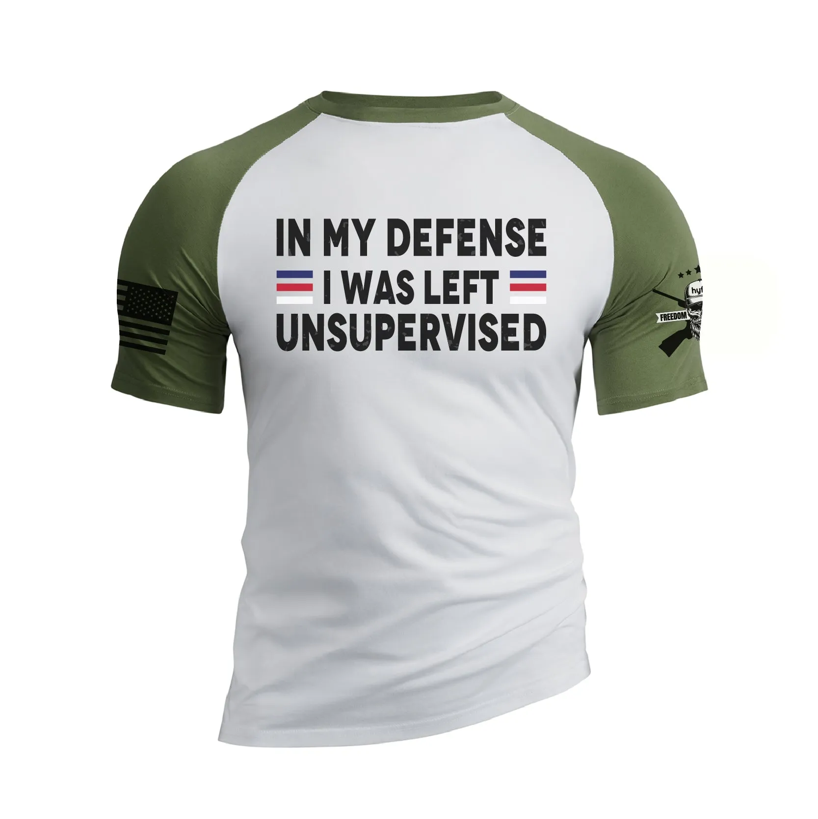 IN MY DEFENSE 100% COTTON RAGLAN GRAPHIC TEE