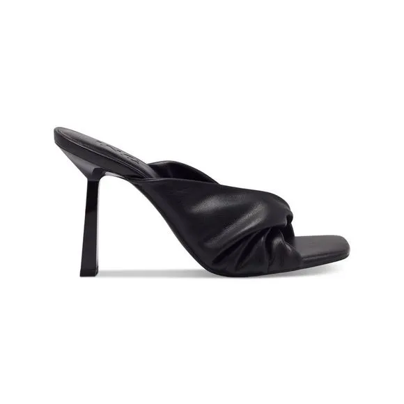 INC Womens Black Ruched Birana Square Toe Stiletto Slip On Heeled Sandal 5 M