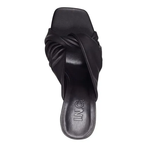 INC Womens Black Ruched Birana Square Toe Stiletto Slip On Heeled Sandal 5 M
