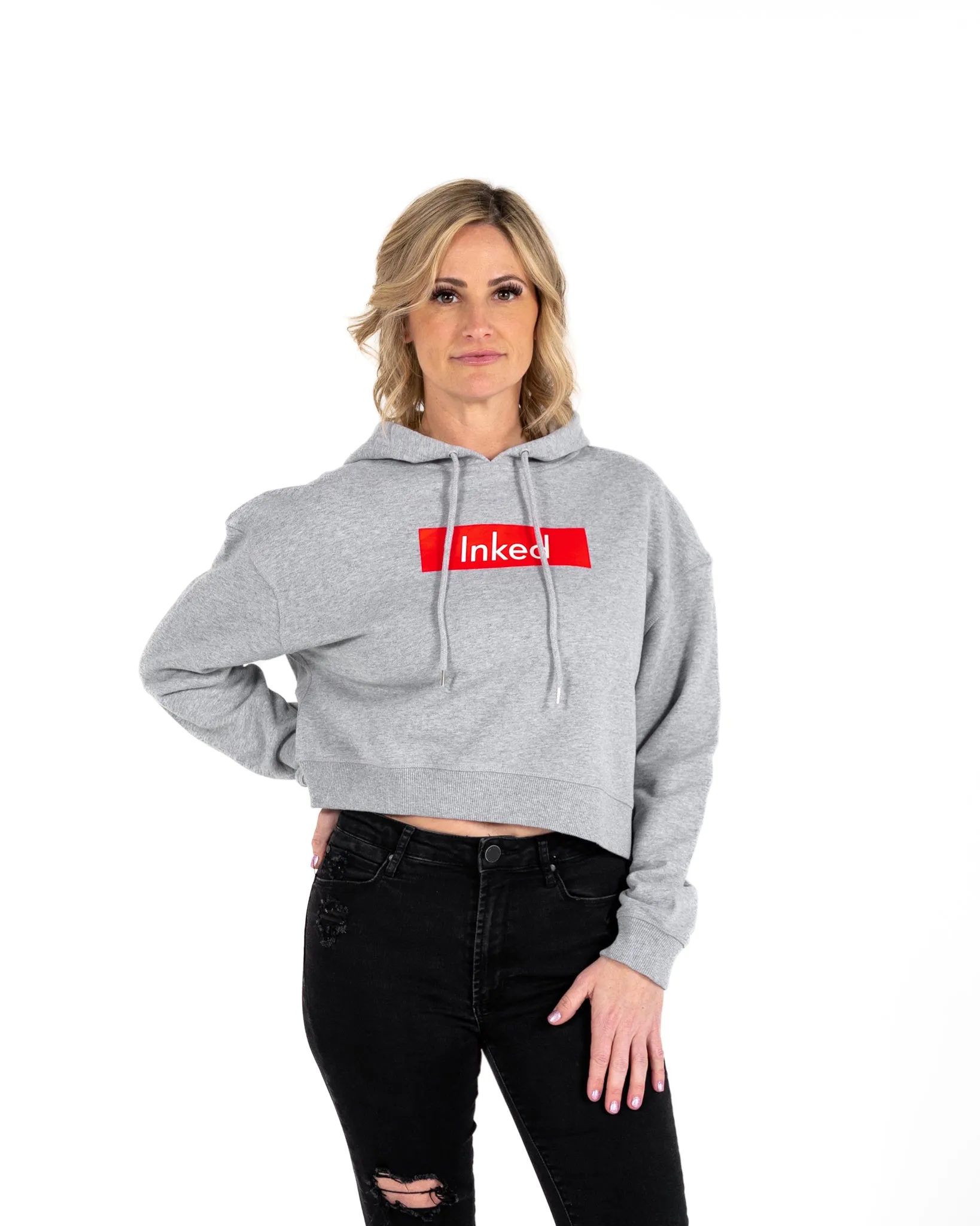 Inked Crop Hoodie - Athletic Heather