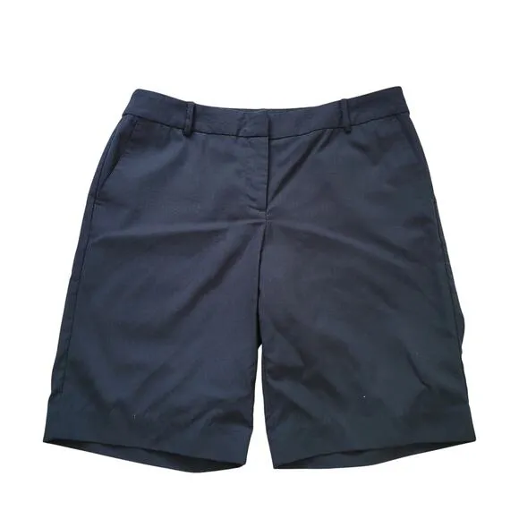 J. Jill Size8 Simple 120 Washable 100% Wool Bermuda Pocket Shorts Navy Blue