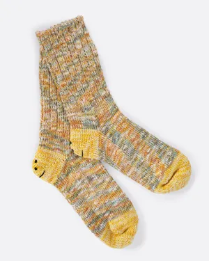 Kapital 56 Cotton Slub Yarns 3x1 Yellow Smilie Socks