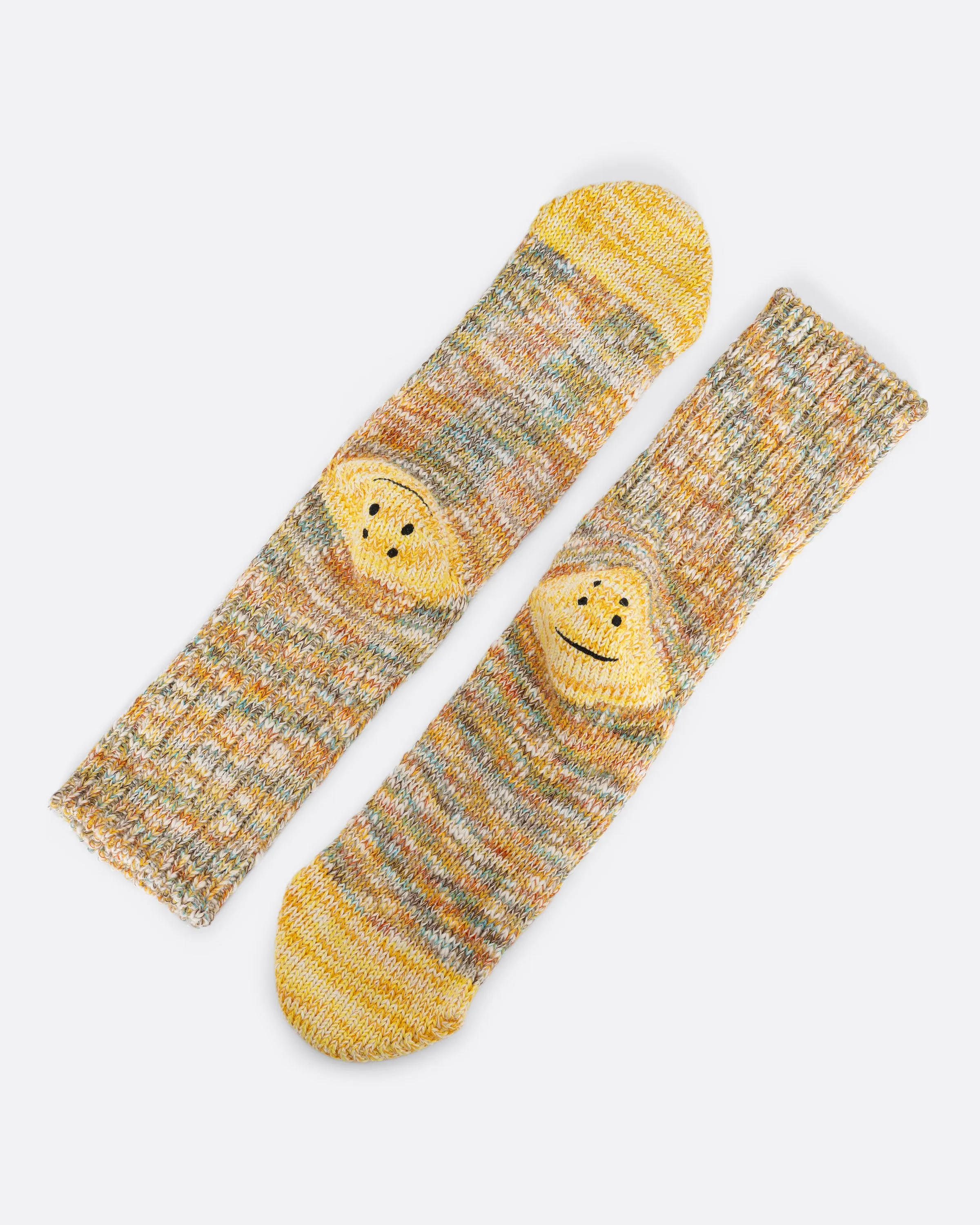 Kapital 56 Cotton Slub Yarns 3x1 Yellow Smilie Socks