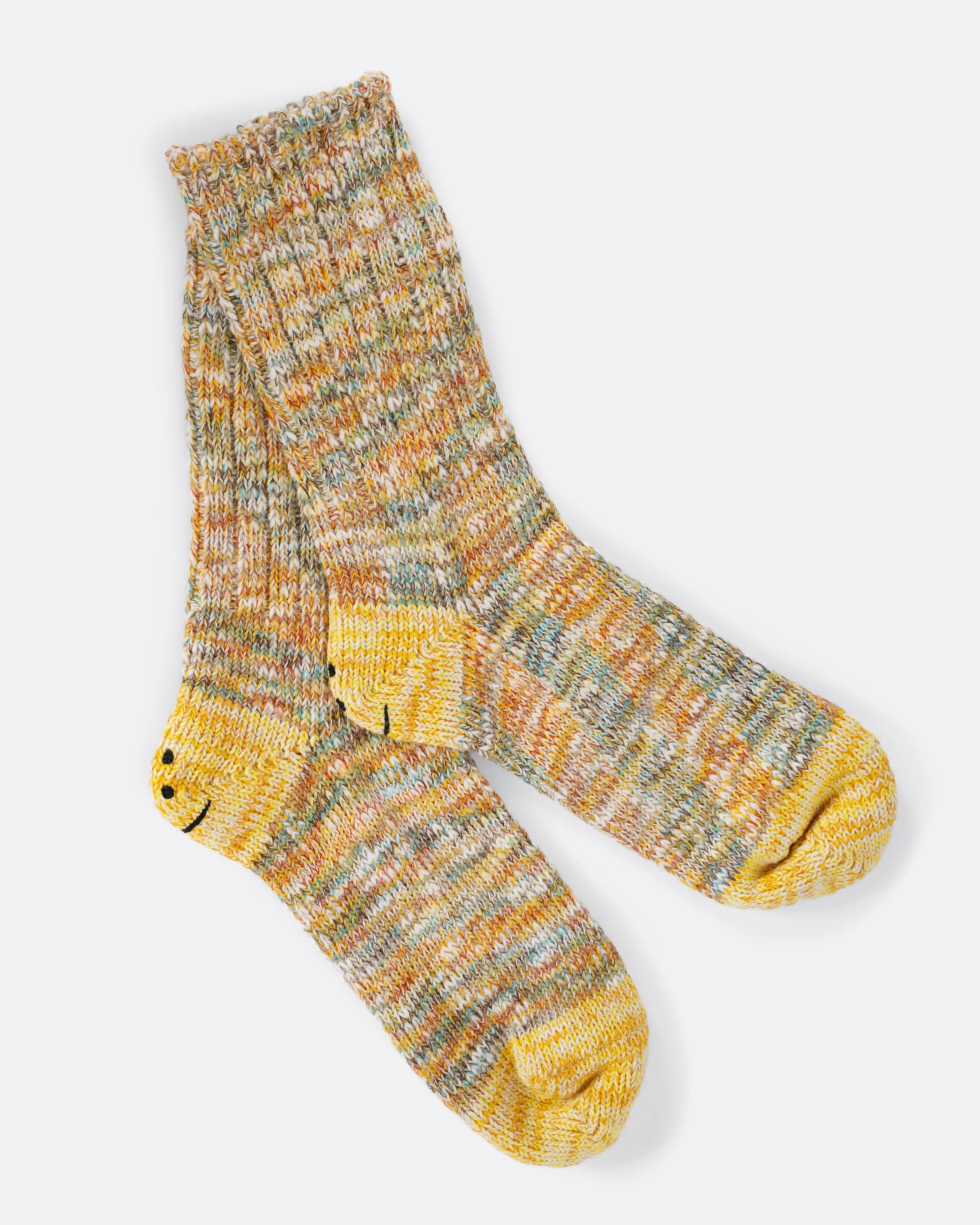 Kapital 56 Cotton Slub Yarns 3x1 Yellow Smilie Socks