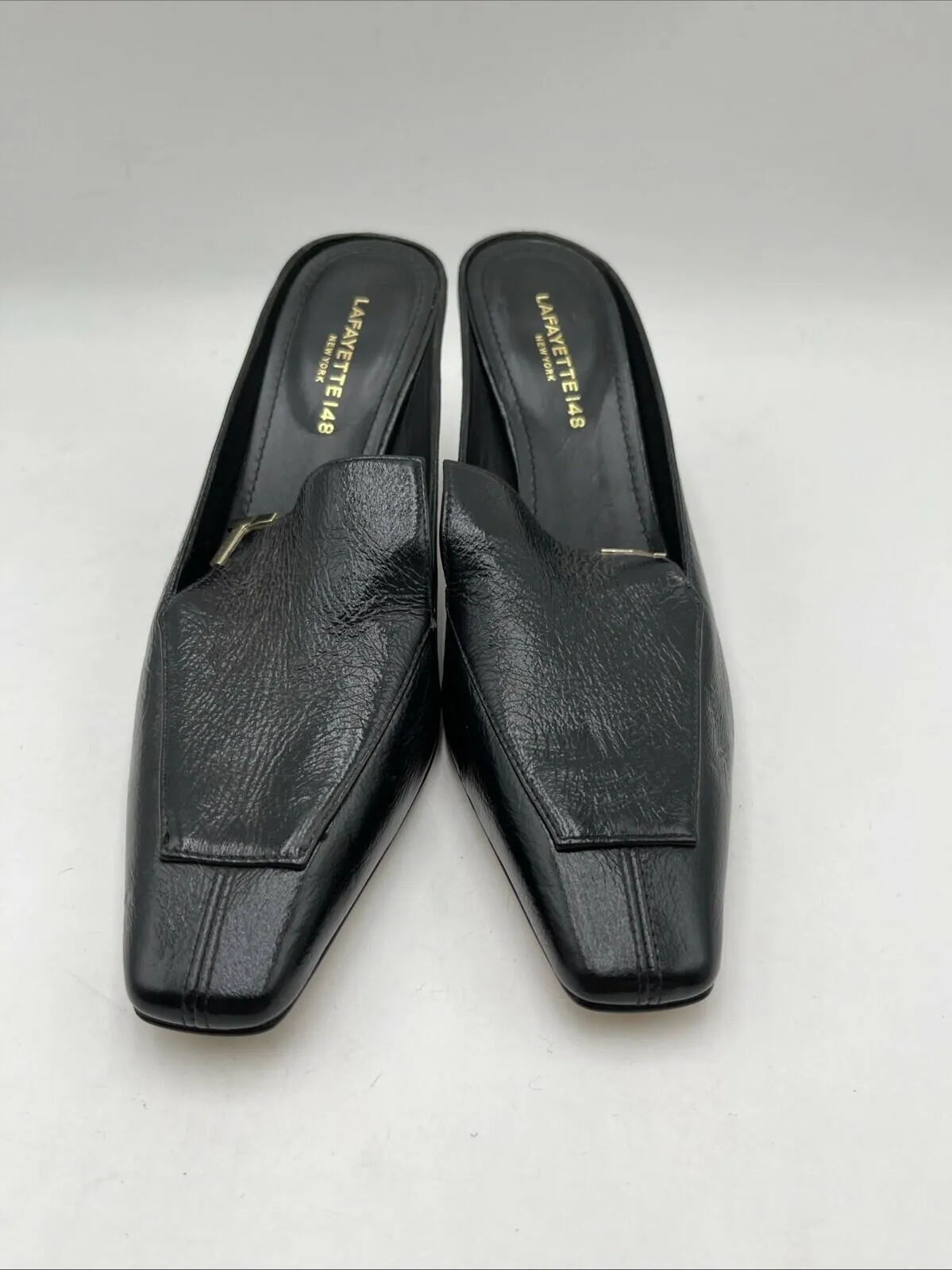 Lafayette 148 New York CIARA Black Napa Square Toe Heeled Loafers Women’s 39.5 - Very Good