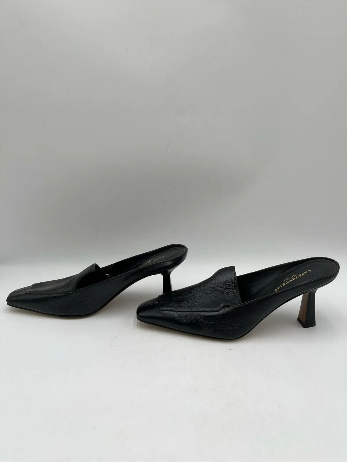 Lafayette 148 New York CIARA Black Napa Square Toe Heeled Loafers Women’s 39.5 - Very Good