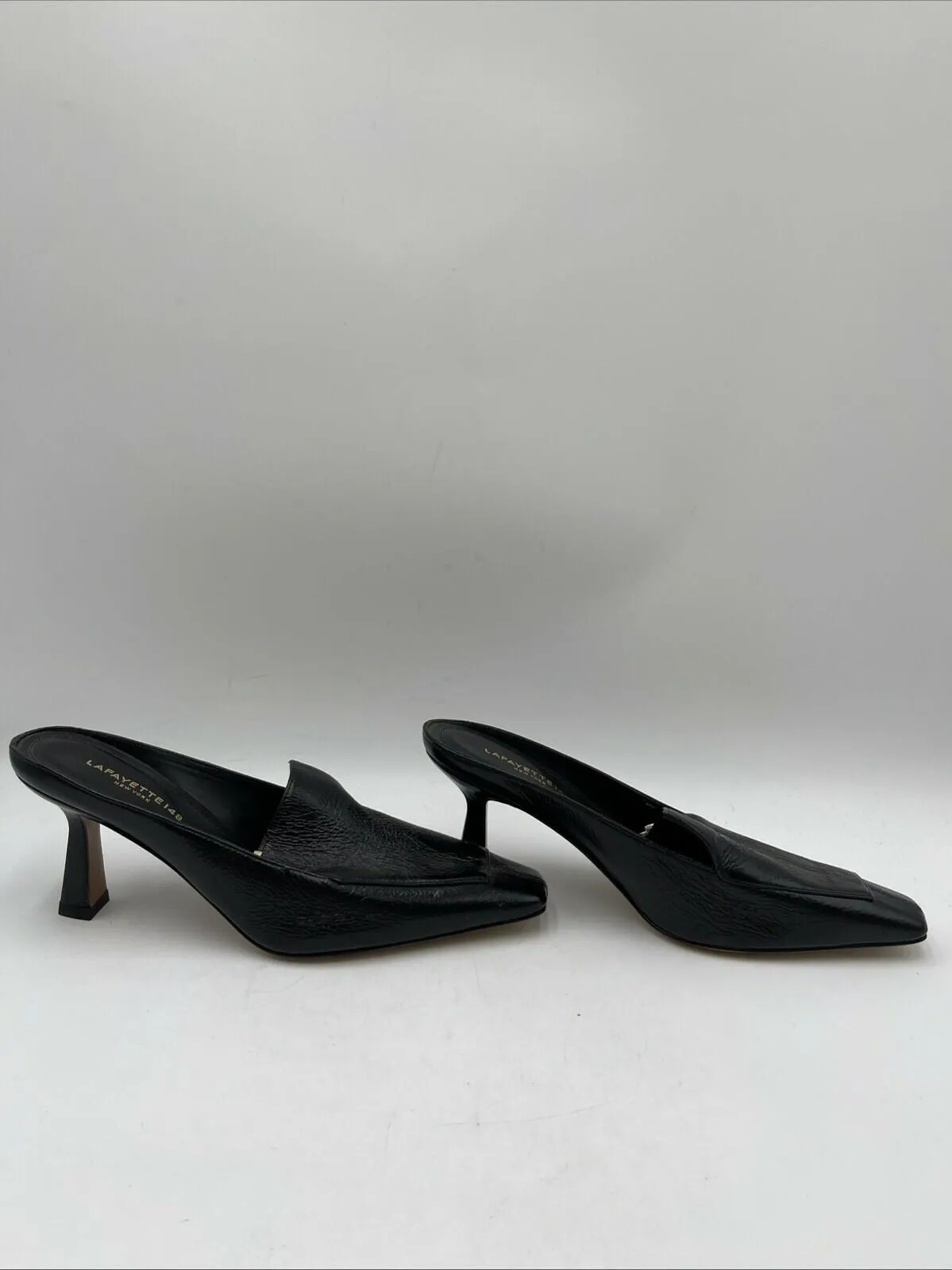 Lafayette 148 New York CIARA Black Napa Square Toe Heeled Loafers Women’s 39.5 - Very Good