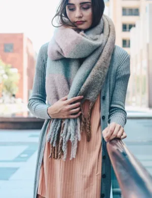 Light Blue Mixed Plaid Scarf