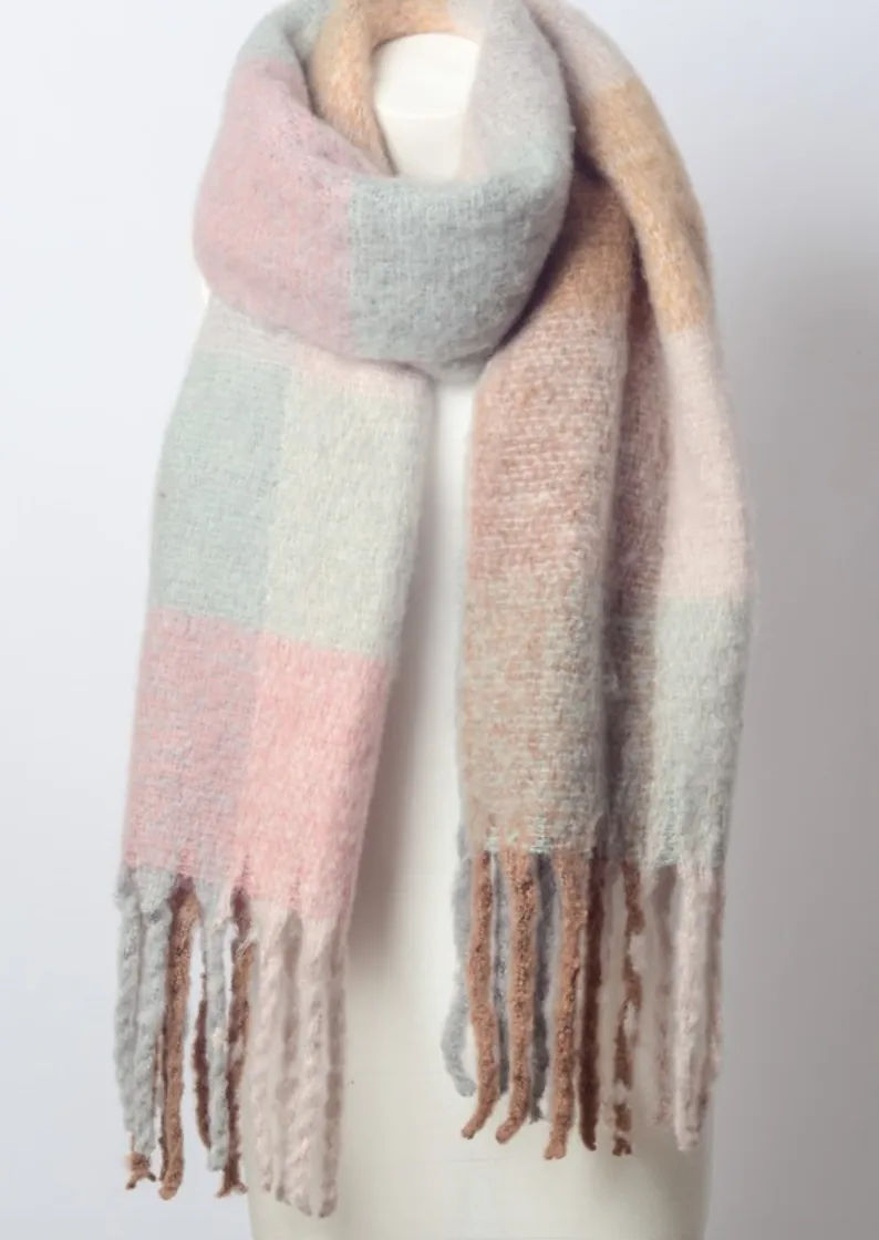 Light Blue Mixed Plaid Scarf