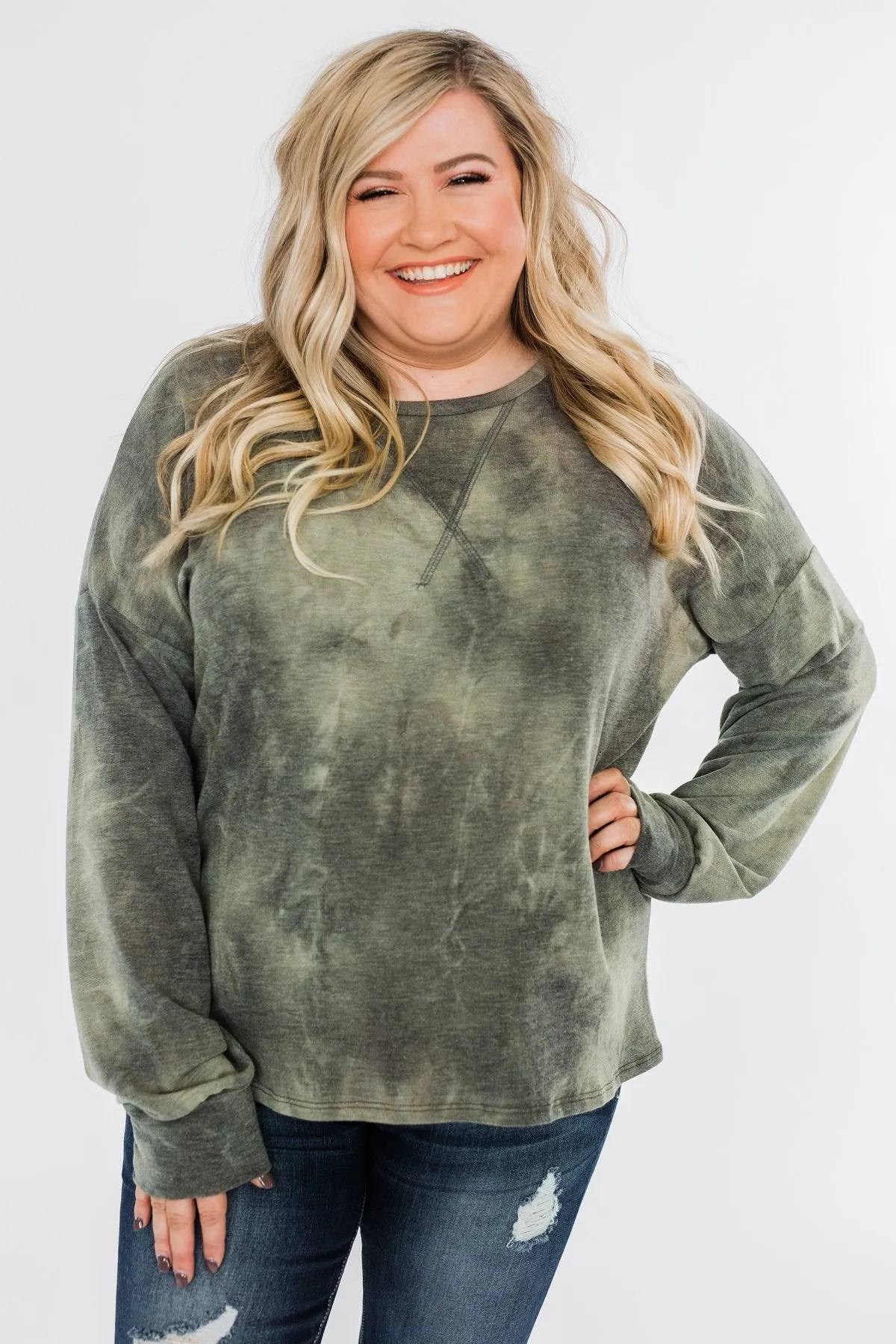 Light Up Your Life Tie Dye Top- Olive
