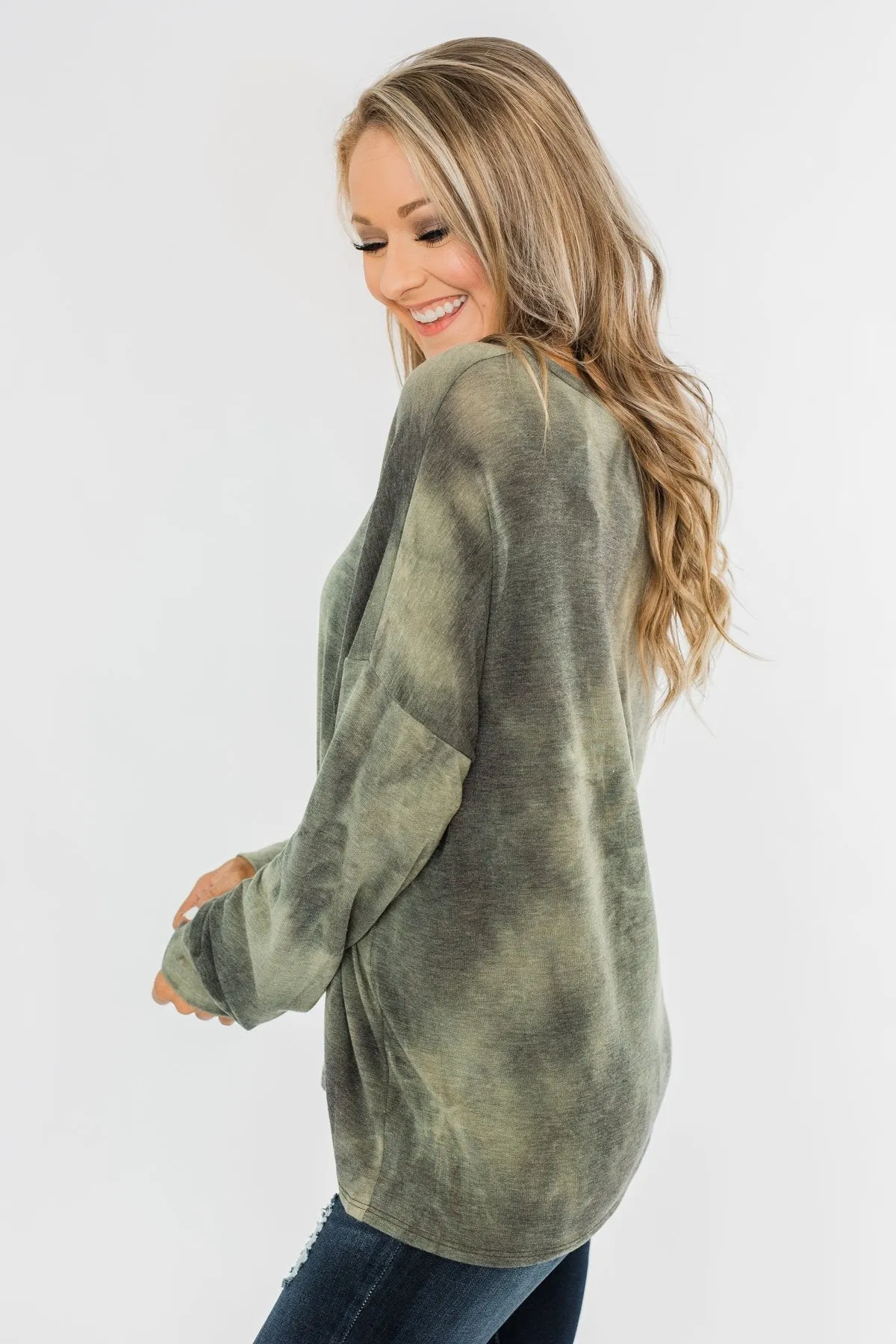 Light Up Your Life Tie Dye Top- Olive