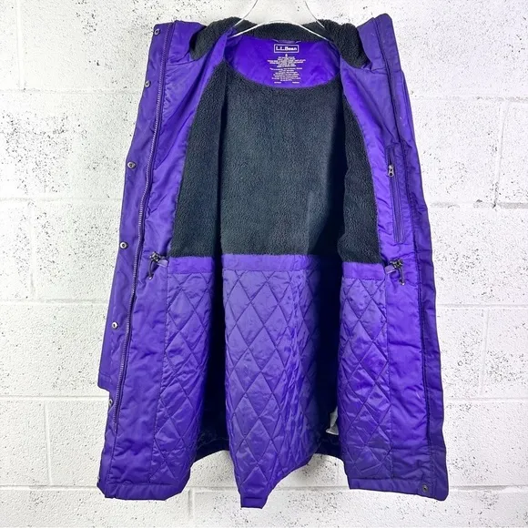 LL Bean Women's Size Small Winter Warmer Insulated Coat Hooded Mid-Length Purple