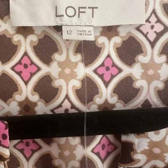 LOFT Dress Geometric Paisley Graphic Gold Buttons Dress Size 12 MSRP 129 NWT