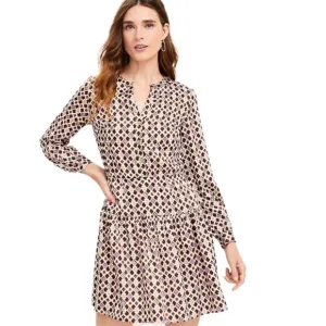 LOFT Dress Geometric Paisley Graphic Gold Buttons Dress Size 12 MSRP 129 NWT