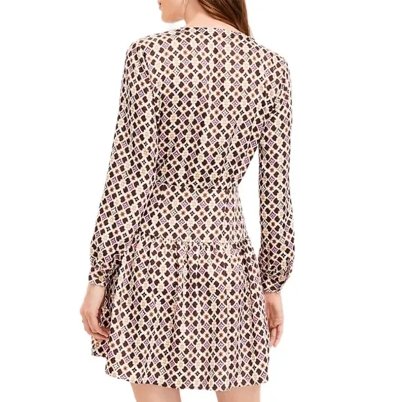 LOFT Dress Geometric Paisley Graphic Gold Buttons Dress Size 12 MSRP 129 NWT