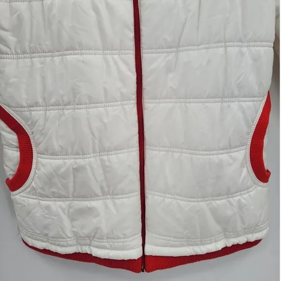 Looft White Red Trim Multi Color Striped Lining Zip Up Snap Collar Puffy‎ Coat