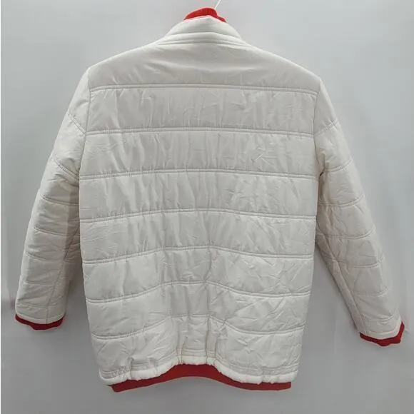 Looft White Red Trim Multi Color Striped Lining Zip Up Snap Collar Puffy‎ Coat