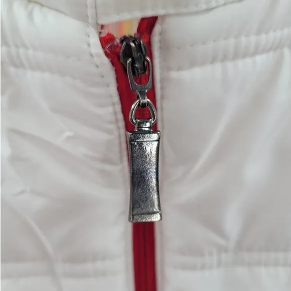 Looft White Red Trim Multi Color Striped Lining Zip Up Snap Collar Puffy‎ Coat