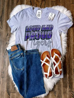 Loud & Proud Spirit Vneck Tee || Purple Tigers