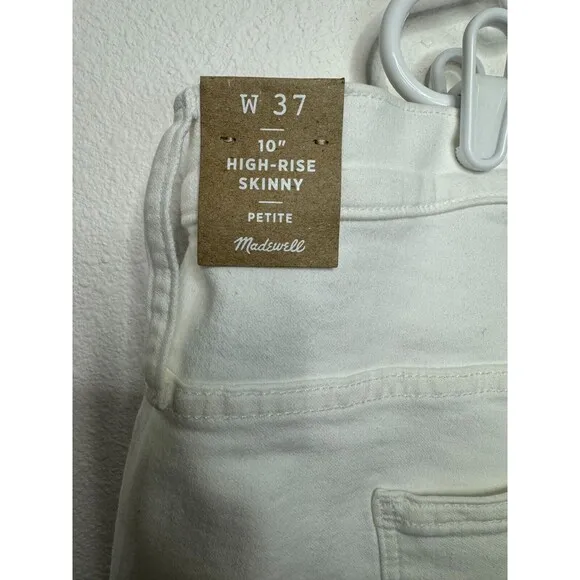 Madewell Sz 37 Petite 10&quot; High-Rise Skinny Jeans Pure White Step-Hem Edition NWT
