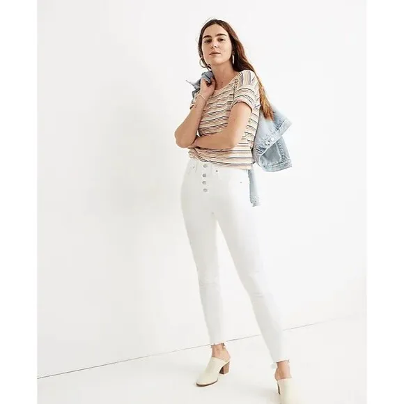 Madewell Sz 37 Petite 10&quot; High-Rise Skinny Jeans Pure White Step-Hem Edition NWT