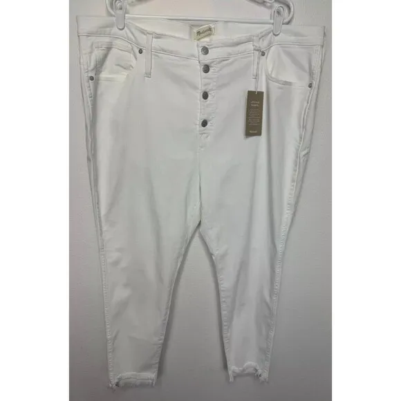Madewell Sz 37 Petite 10&quot; High-Rise Skinny Jeans Pure White Step-Hem Edition NWT
