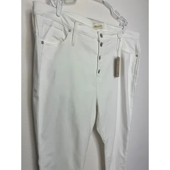 Madewell Sz 37 Petite 10&quot; High-Rise Skinny Jeans Pure White Step-Hem Edition NWT