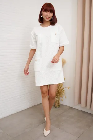 MCKENNA Diamond-Quilt Pocket Dress (White)