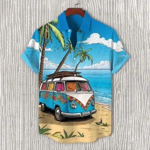 Men's Outdoor Car Travel Hippie Print Casual Shirt 2408004173