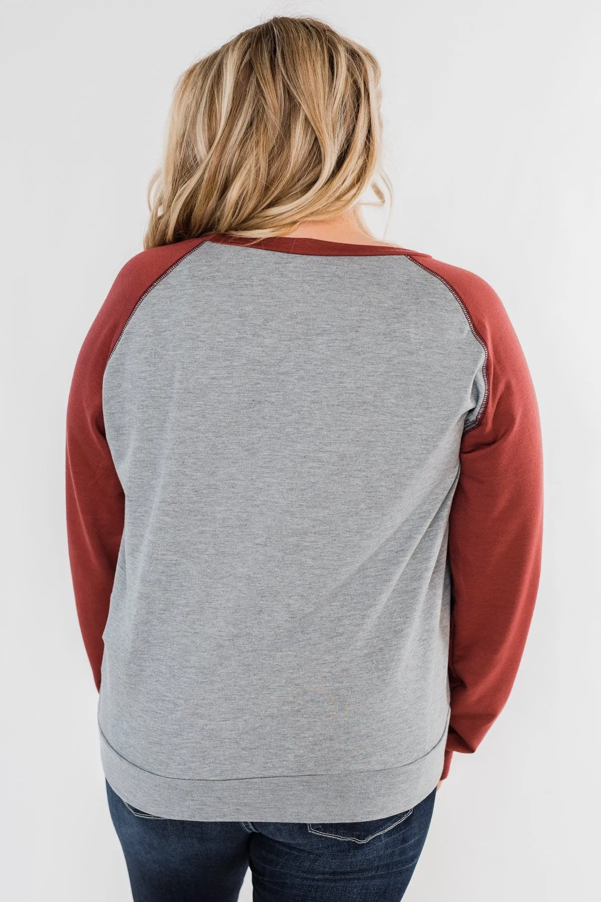 Never Let Me Go Raglan Top- Grey & Rust