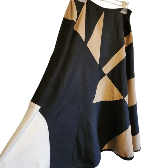 NIC ZOE MIDI LINEN BLEND FULL SKIRT BLACK BROWN WHITE SIZE 8