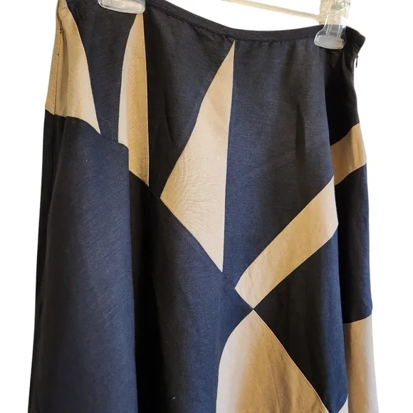 NIC ZOE MIDI LINEN BLEND FULL SKIRT BLACK BROWN WHITE SIZE 8
