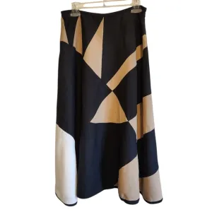 NIC ZOE MIDI LINEN BLEND FULL SKIRT BLACK BROWN WHITE SIZE 8