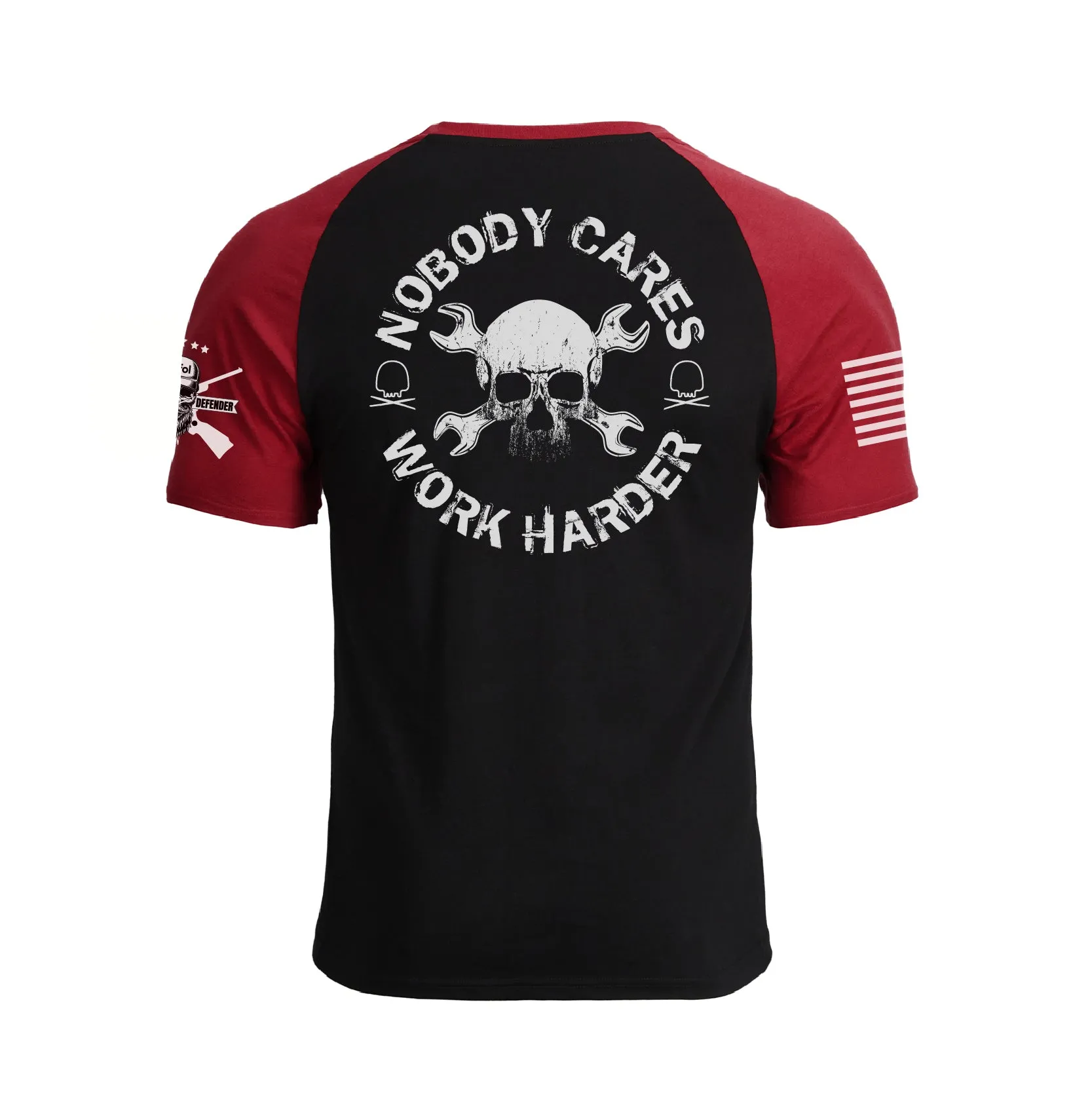 NOBODY CARES WORK HARDER 100% COTTON RAGLAN GRAPHIC TEE