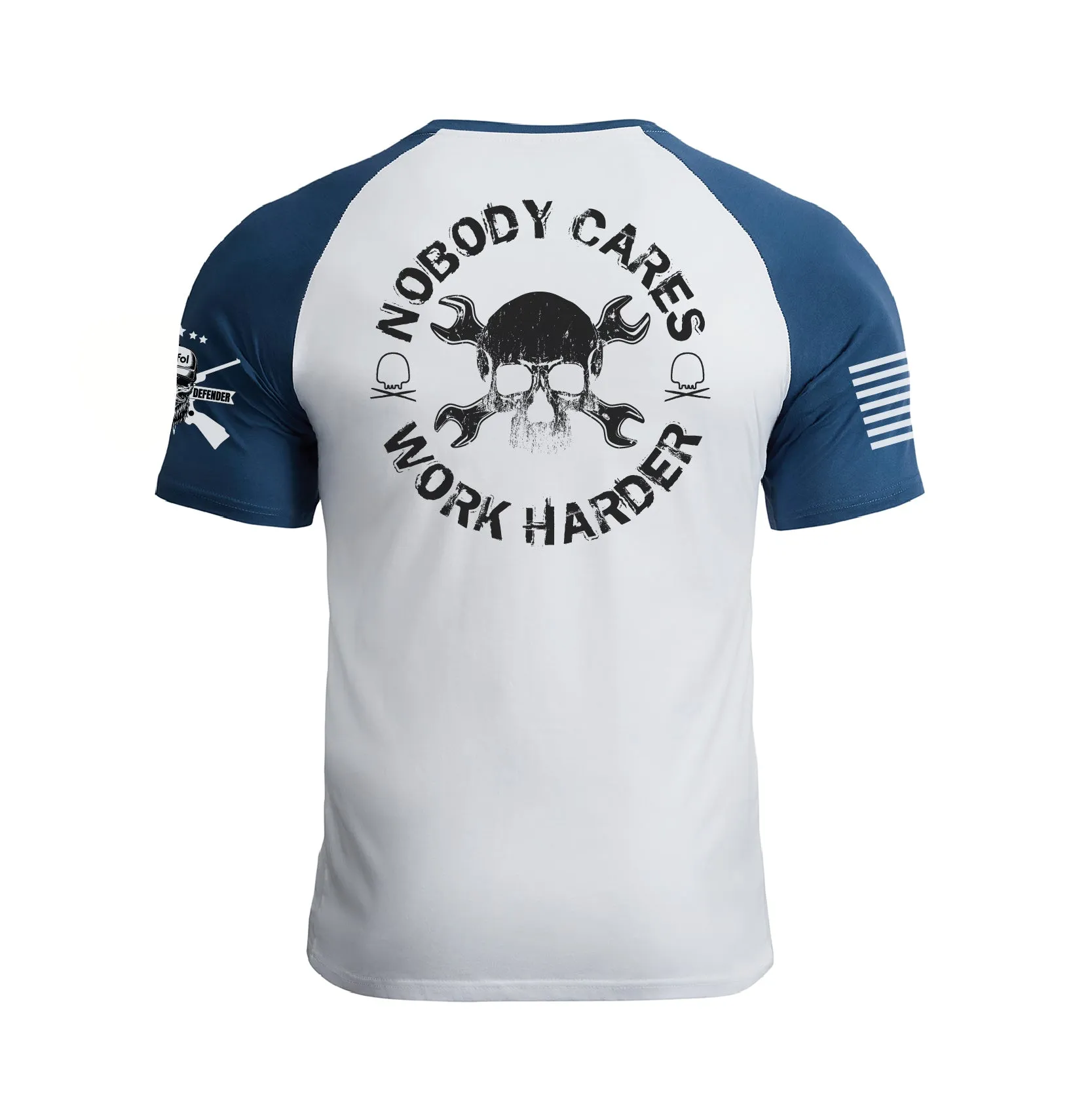 NOBODY CARES WORK HARDER 100% COTTON RAGLAN GRAPHIC TEE
