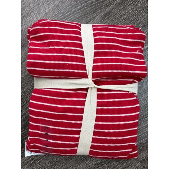 NWT American Eagle Striped Waffle Knit Pajama Set Long Sleeve Size M Red Stripe