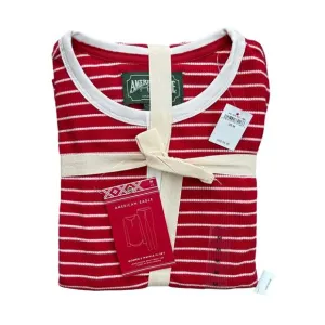 NWT American Eagle Striped Waffle Knit Pajama Set Long Sleeve Size M Red Stripe