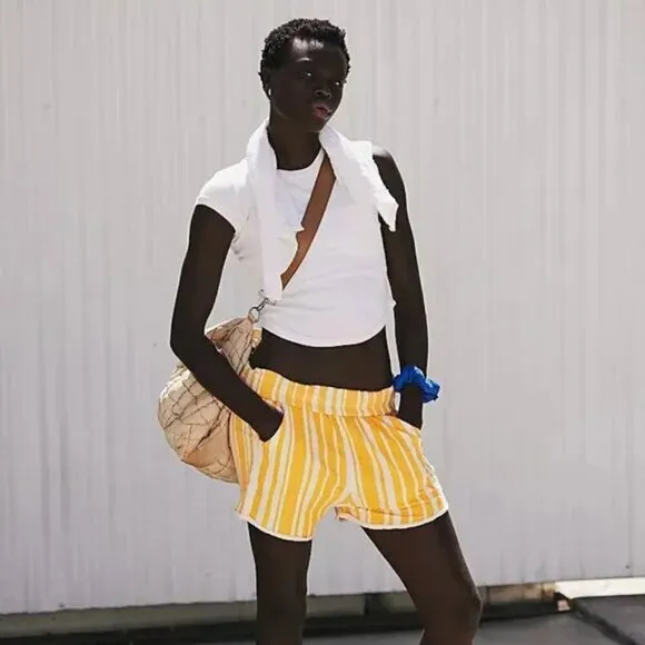 NWT Free People Movement All Star Baggy Orange Striped Shorts