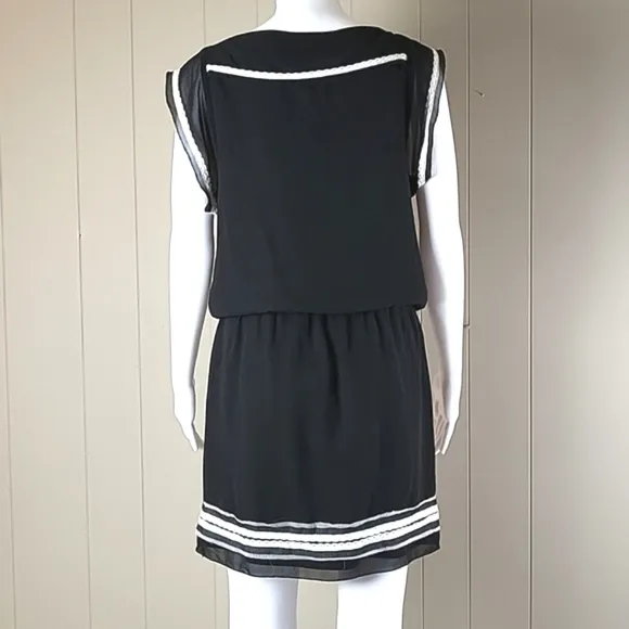 NWT M.S.S.P. Milana Black &amp; Cream  Embroidered Lace Trim Sleeveless Mini  Dress