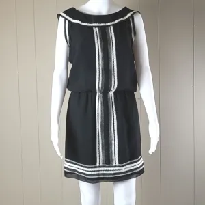 NWT M.S.S.P. Milana Black &amp; Cream  Embroidered Lace Trim Sleeveless Mini  Dress