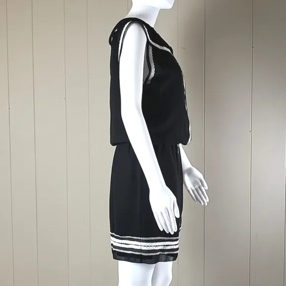 NWT M.S.S.P. Milana Black &amp; Cream  Embroidered Lace Trim Sleeveless Mini  Dress