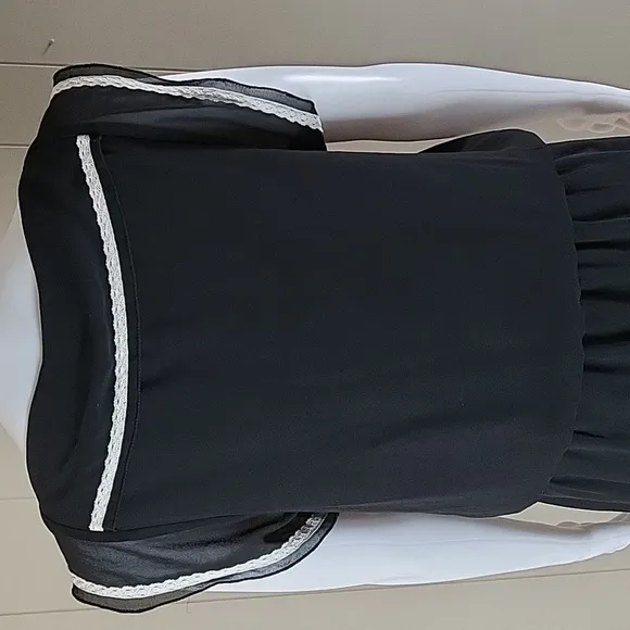 NWT M.S.S.P. Milana Black &amp; Cream  Embroidered Lace Trim Sleeveless Mini  Dress
