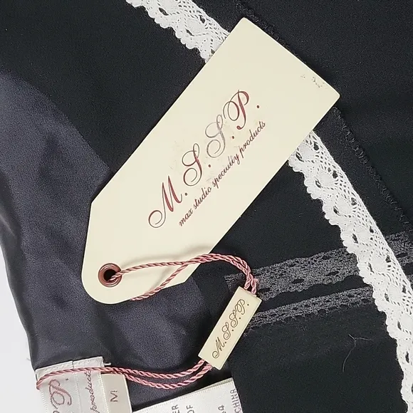 NWT M.S.S.P. Milana Black &amp; Cream  Embroidered Lace Trim Sleeveless Mini  Dress