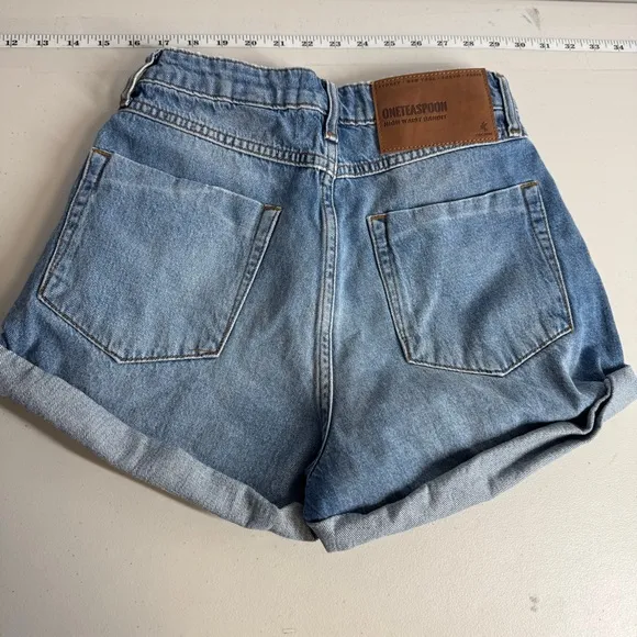 One Teaspoon High Waist Bandits Slim Fit Twisted Cuffs Denim Shorts Size 26
