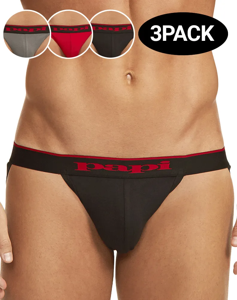 Papi 980911-950 3-Pack Cotton Stretch Jockstrap 1 Red, 1 Gray, 1 Black