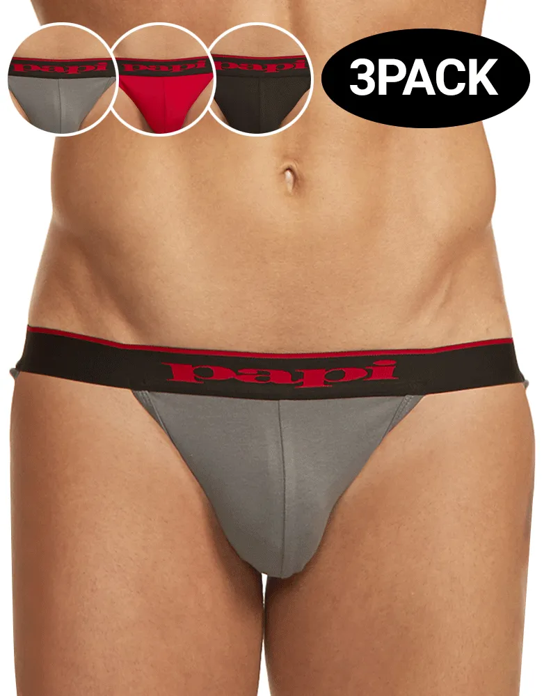 Papi 980911-950 3-Pack Cotton Stretch Jockstrap 1 Red, 1 Gray, 1 Black