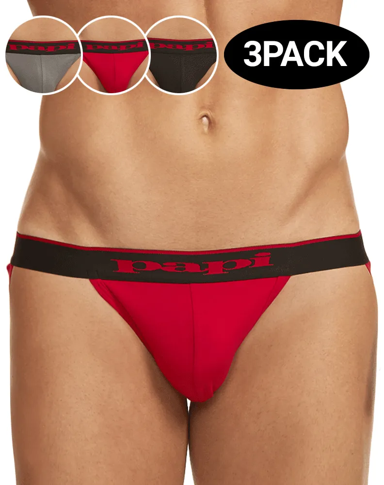 Papi 980911-950 3-Pack Cotton Stretch Jockstrap 1 Red, 1 Gray, 1 Black
