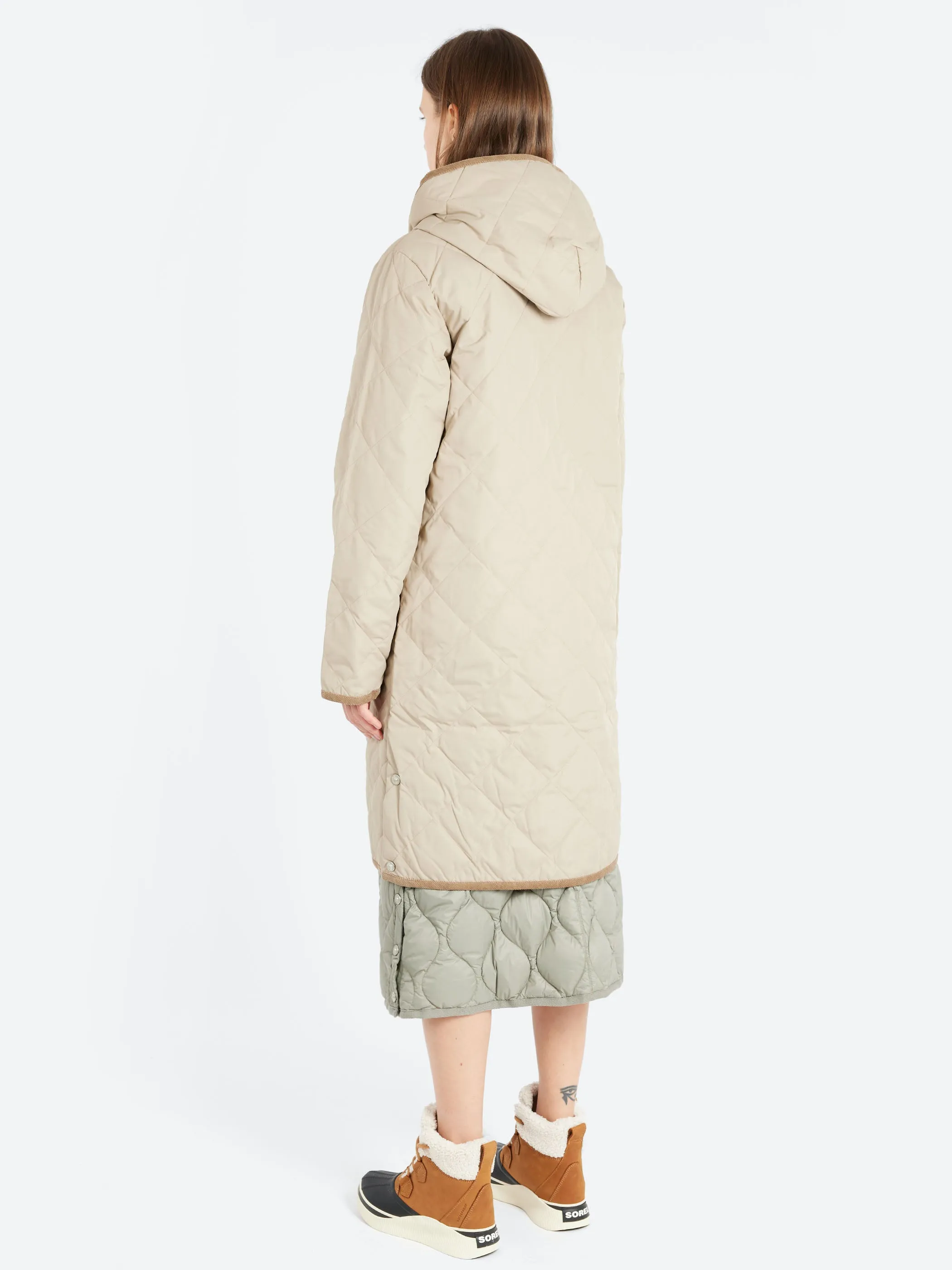 Piping Hood Long Down Coat