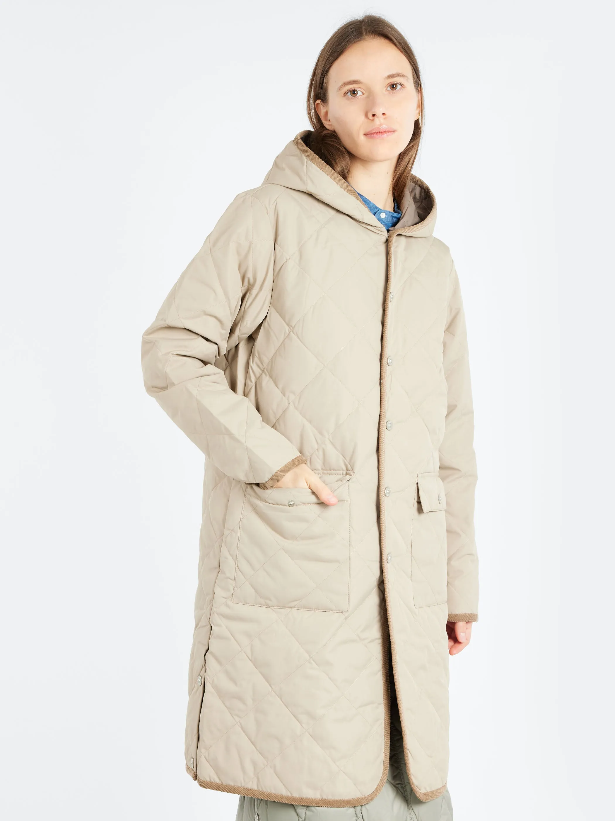 Piping Hood Long Down Coat