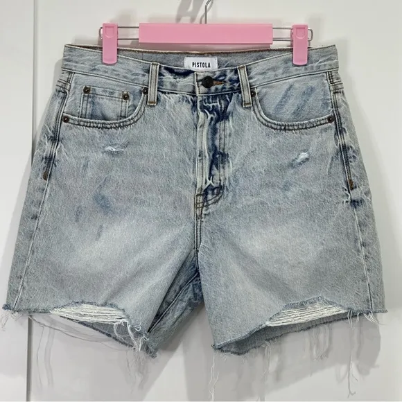 Pistola Devin High Rise Mom Cut Off Shorts Distressed Light Wash St.Tropez 27